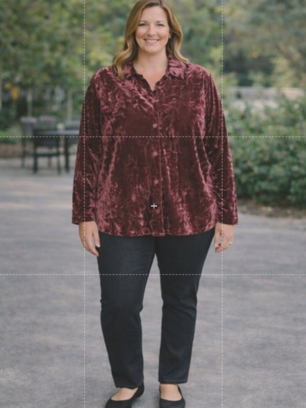 C22 CJ Banks Women’s Maroon Velvet Button Down Cardigan, 1x, Pre-owned